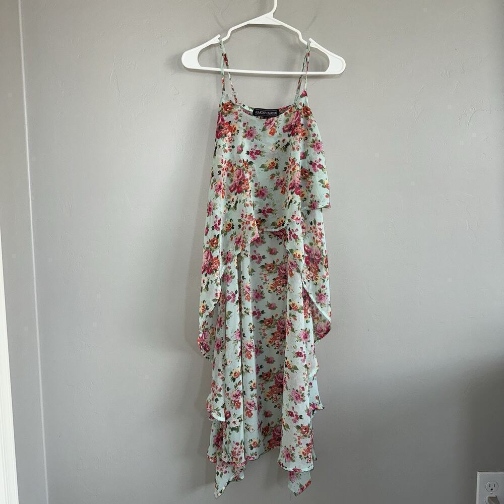 Almost Famous High Low Floral Spaghetti Strap Woman’s Top Size S Mint Green